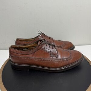 VTG Florsheim Imperial Shoes Men Size 10 E Brown Pebbled Longwing Brogue V Cleat